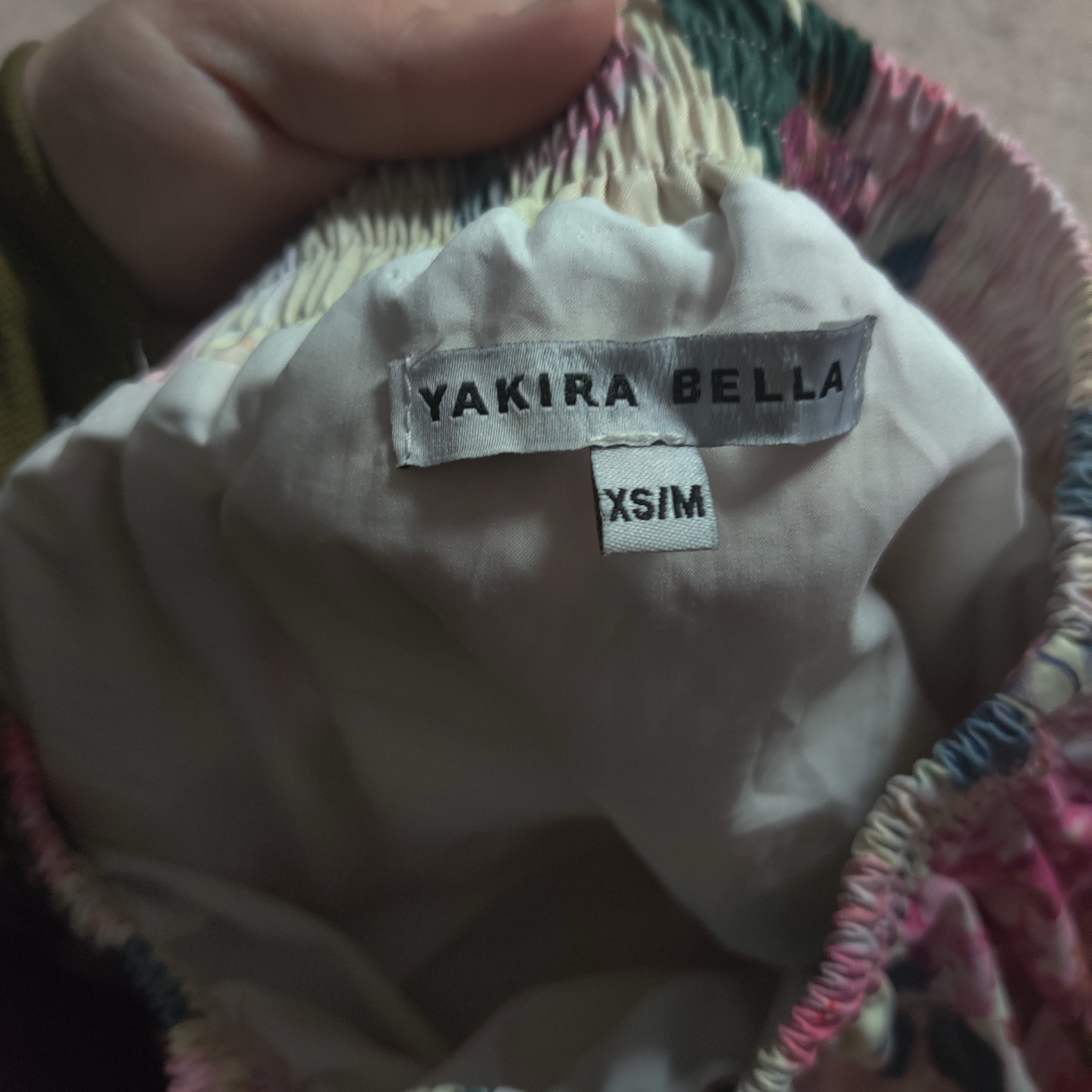 Yakira Bella Floral Tiered Skirt Size XS/M Yellow Pink Green Rose Hydrangeas