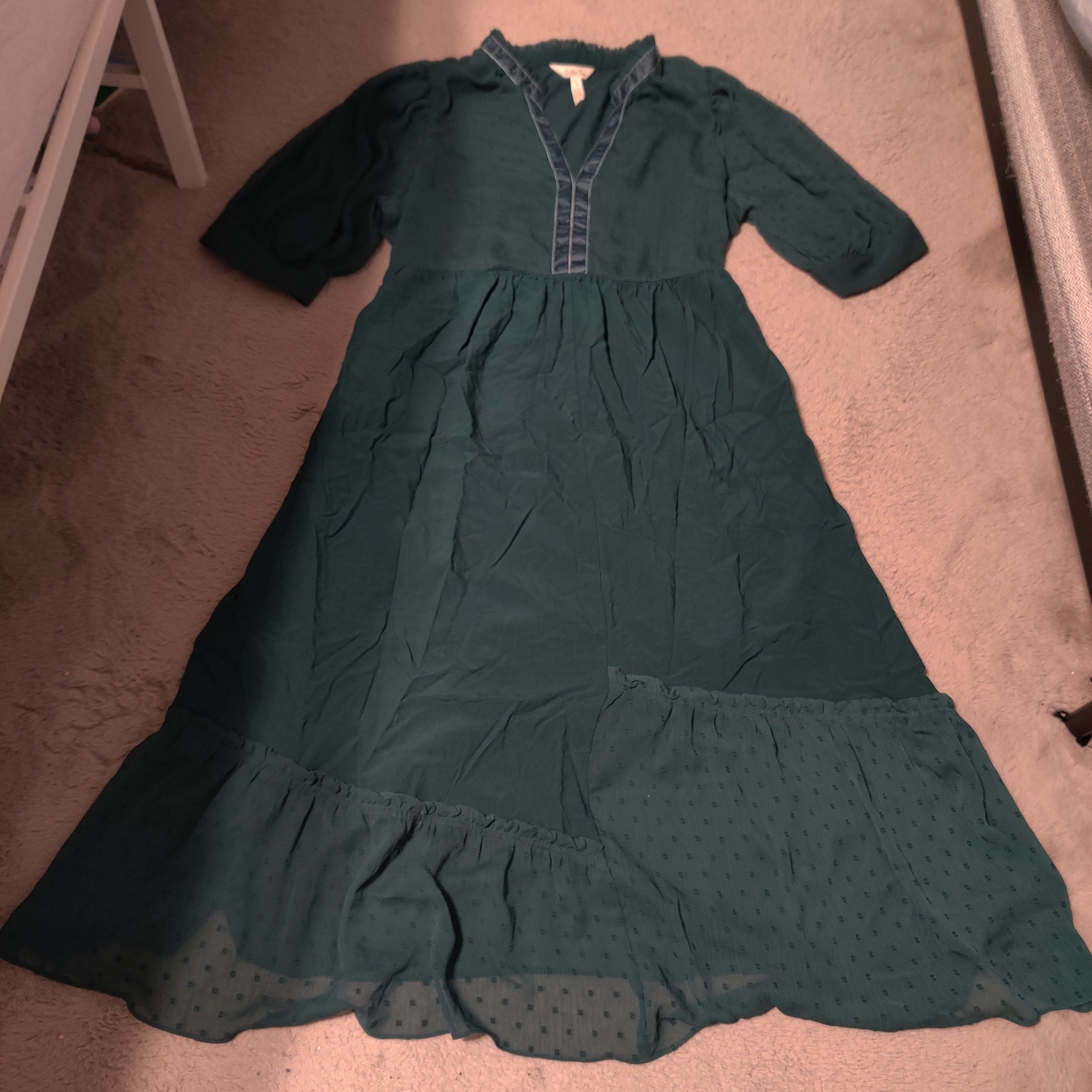 Matilda Jane Heart To Heart Opening Night Dress Womens Sz S Green Clip Dot Midi