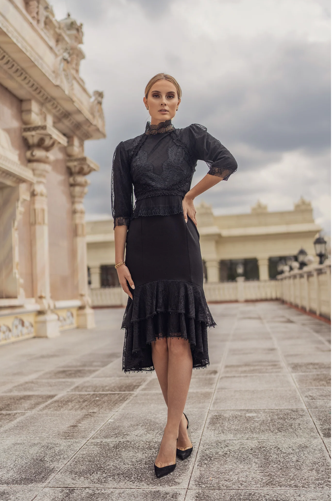 Ellie Makir Lace Hi-Lo Dress
