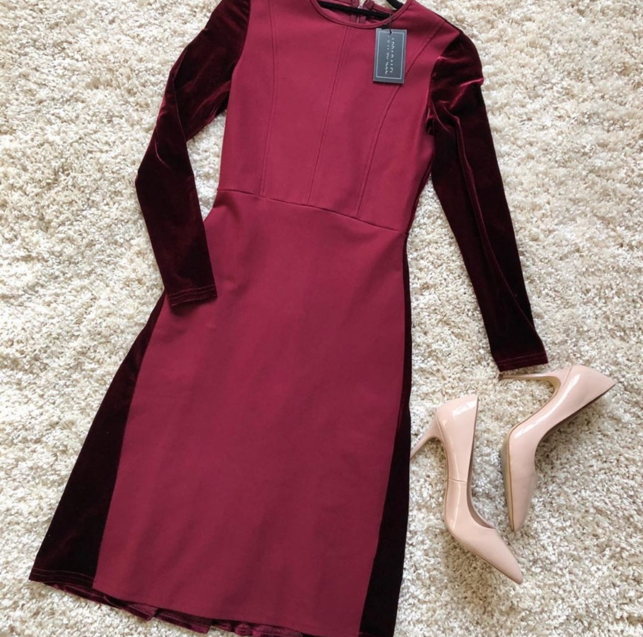 Burgundy Dress w/ Velvet Detail