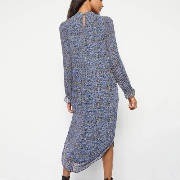 Anthropologie Maeve Shara Pleated Midi Dress Women Long Sleeve Small Blue Black