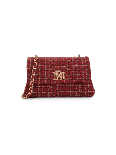 Badgley Mischka Red Tweed Gold Chain Pearl Crossbody Purse Messenger Bag Handbag