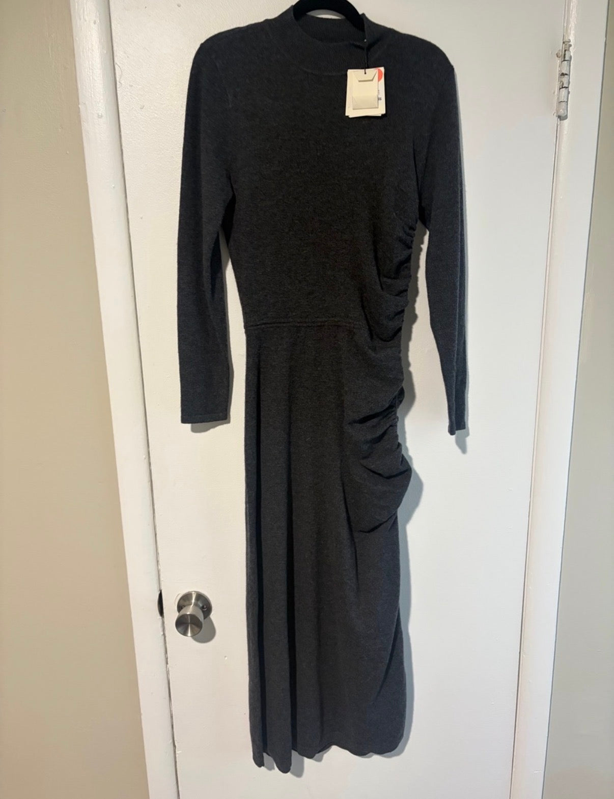 Sandro Long Sleeve sweater Midi Dress Grey size US 6 FR 38 NWT  NOTE- the cutout was sewn up