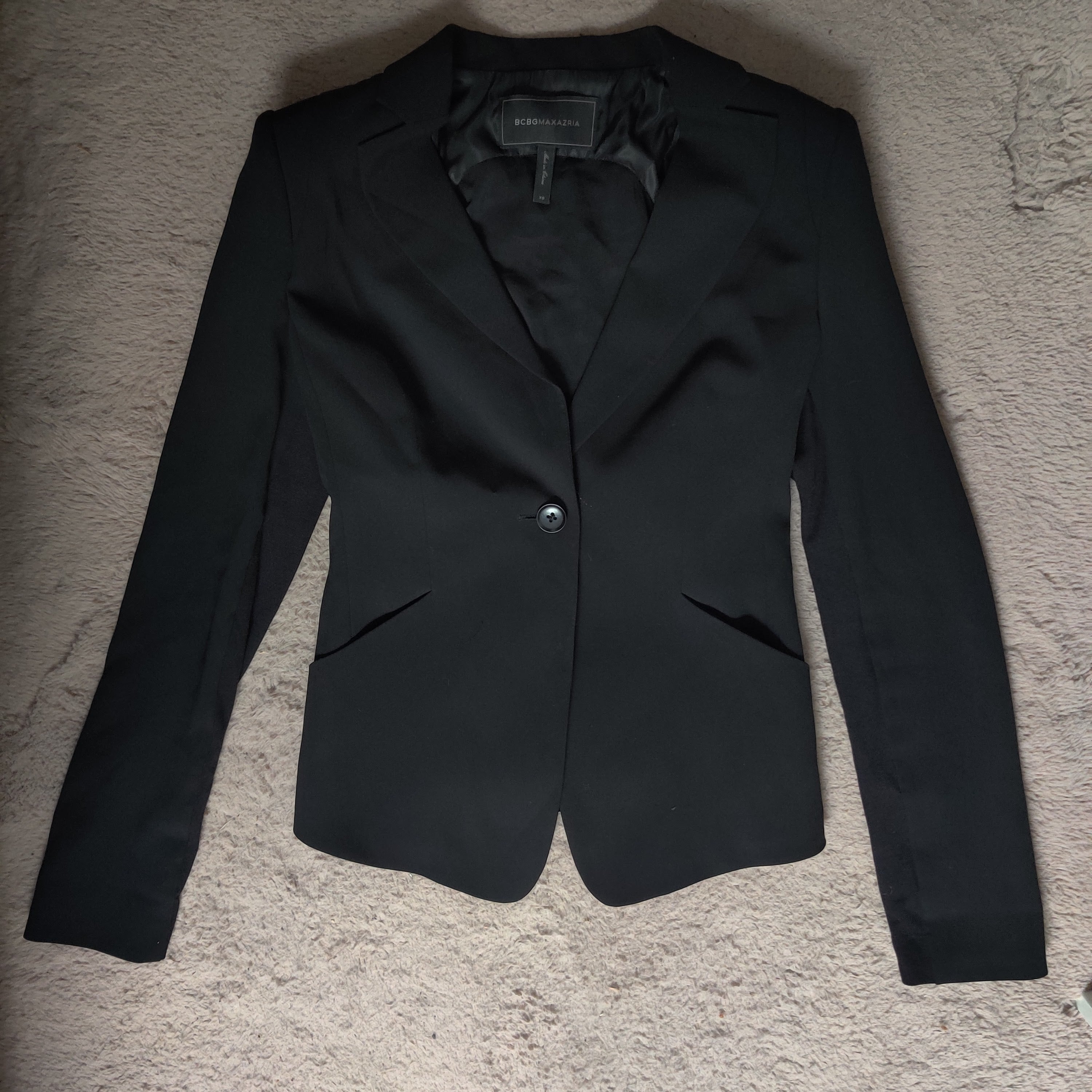 BCBG Maxazria Patrick Knotted Tie Back Black Blazer Size XS Jacket Strip Cut