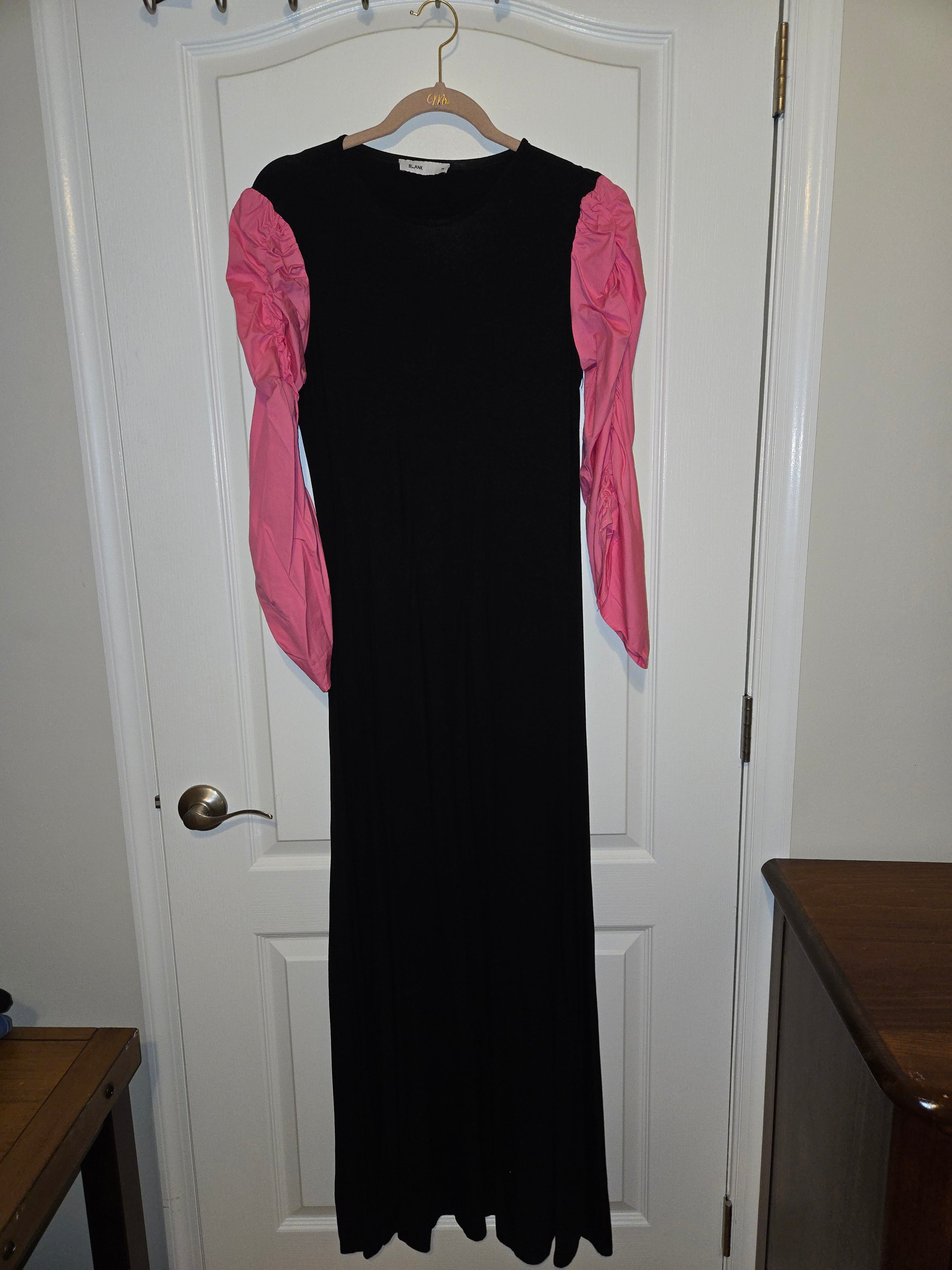 black and pink colorblock maxi dress