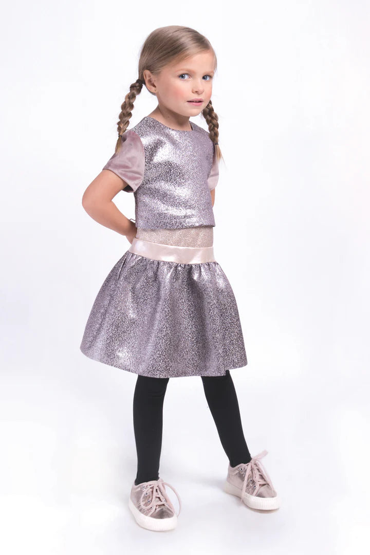 Imoga Miranda dress Girls size 4 Metallic Silver Gold Dusty Pink Velvet Sleeves
