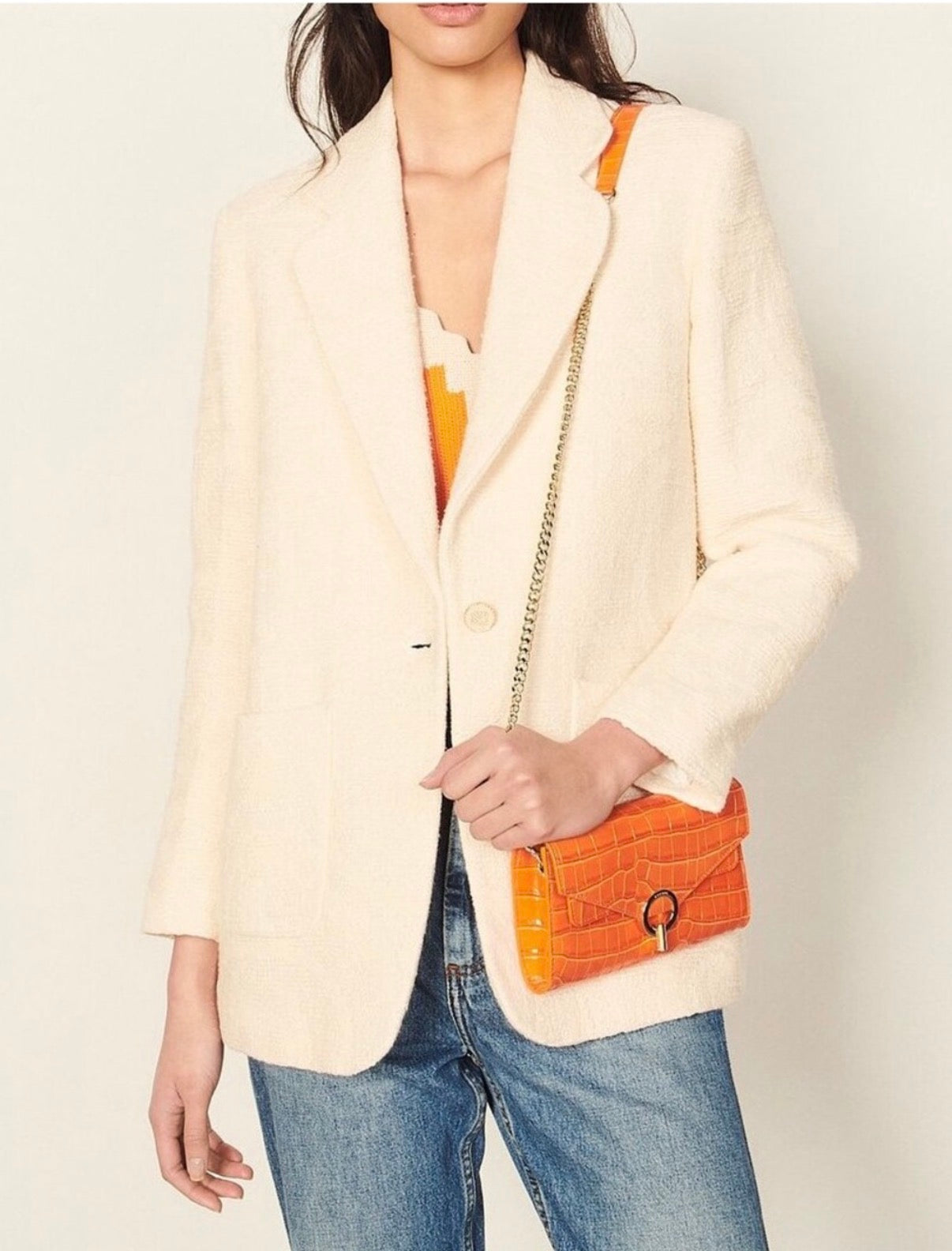 Sandro CARMELO cream ecru tweed blazer size US 10 NWT
