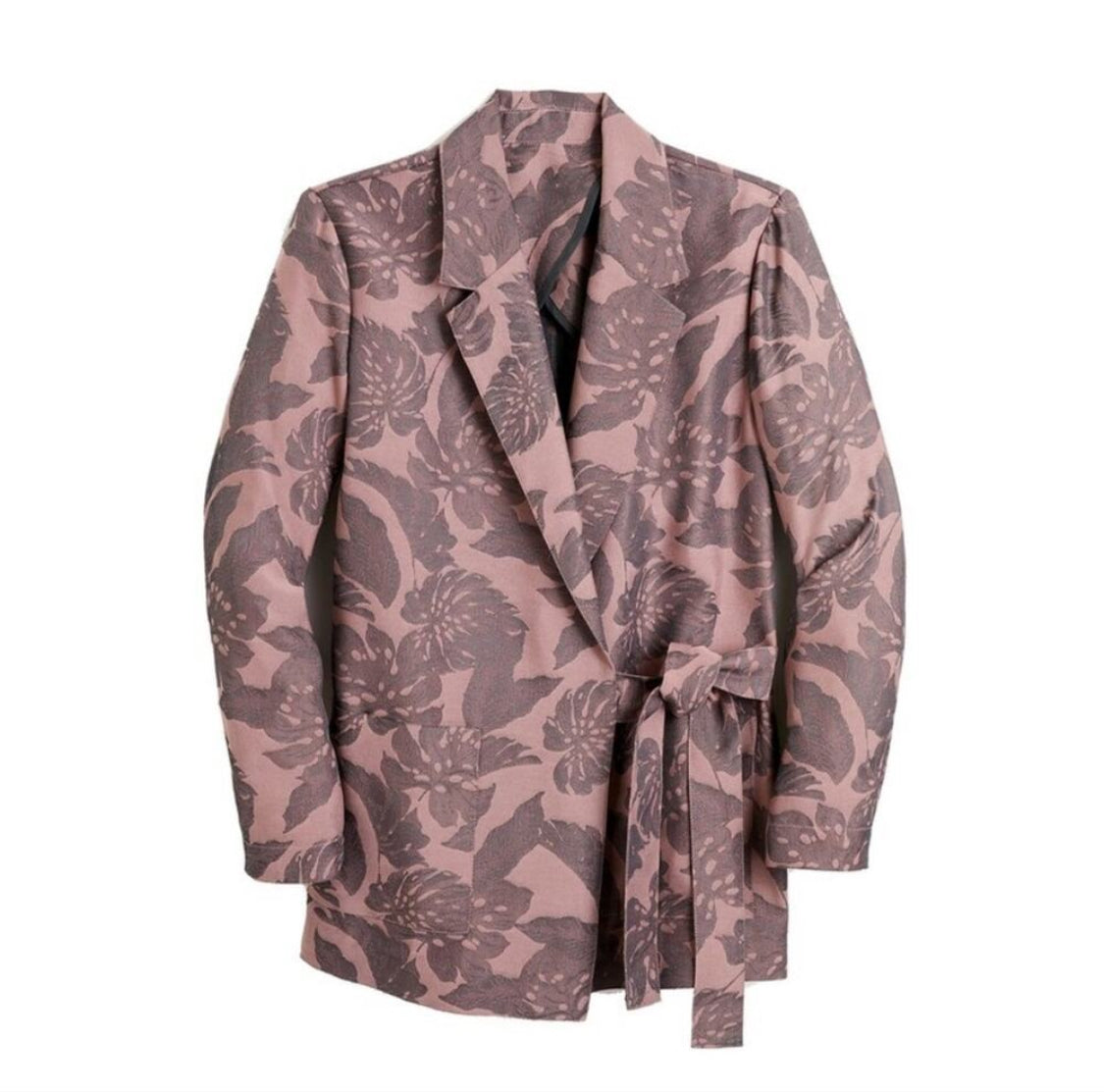 J Crew Collection Jacquard Wrap Tie Waist Blazer Pink Mauve Gray Kimono Wrap XS