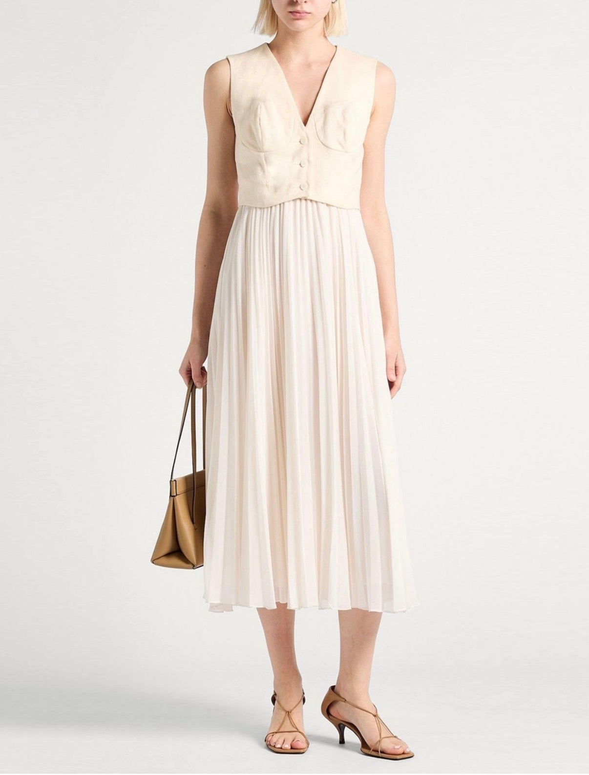 Sandro Montaigne Cream Lightweight V-Neck midi Dress size 40 us 8 NWT