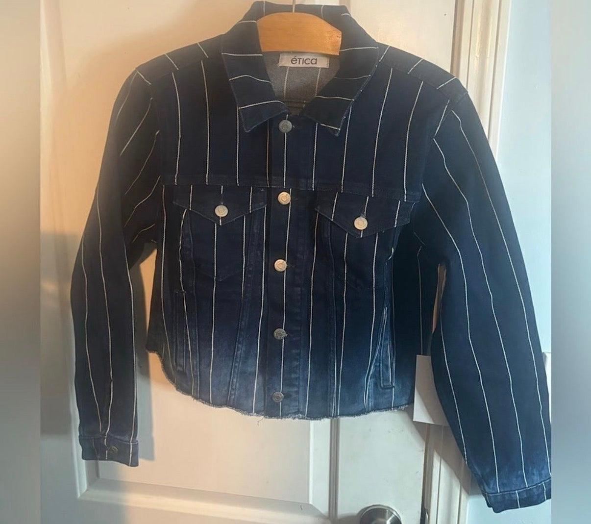Etíca denim pinstriped ombré denim jacket NWT SIZE SMALL
