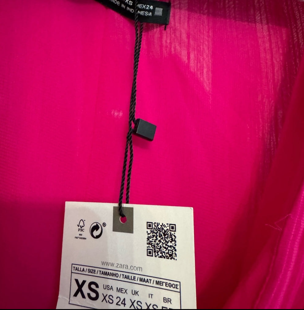 Zara Fuchsia Hot Pink Pleated Dress Barbie Barbiecore New with Tag size XS