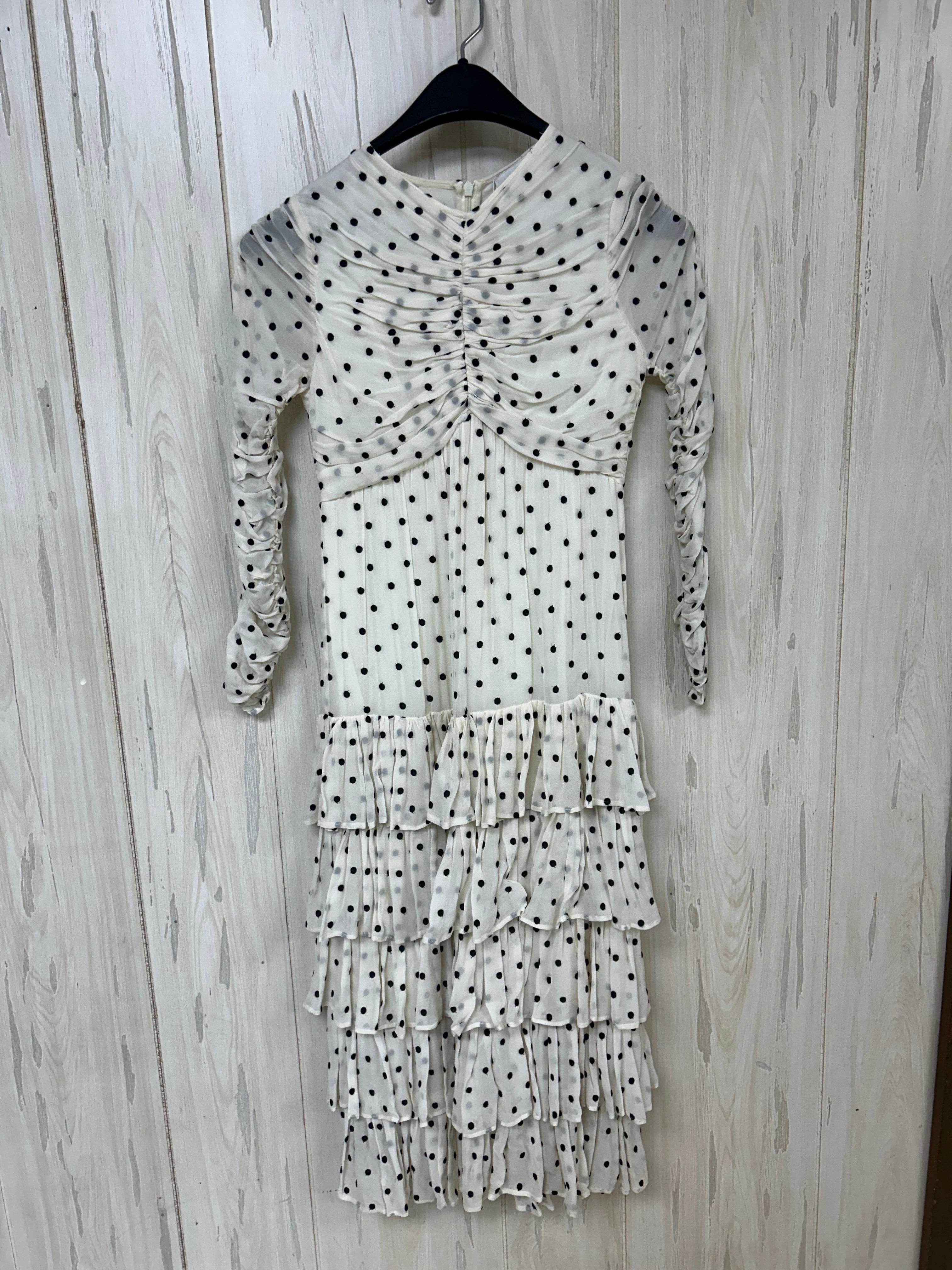 NWT Zimmermann Concert Drawn Midi Dress White with Black Dots Embroidered