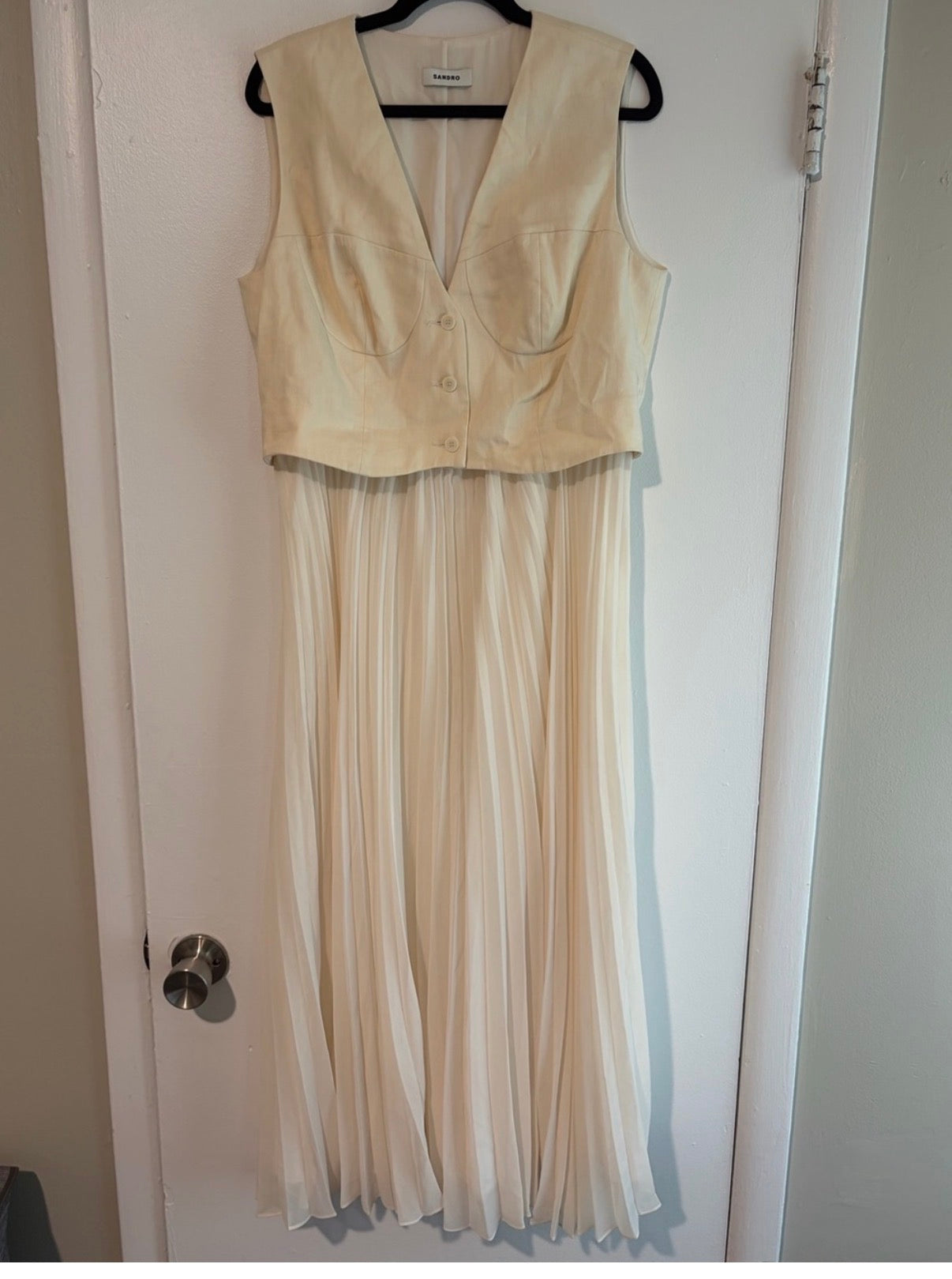 Sandro Montaigne Cream Lightweight V-Neck midi Dress size 40 us 8 NWT