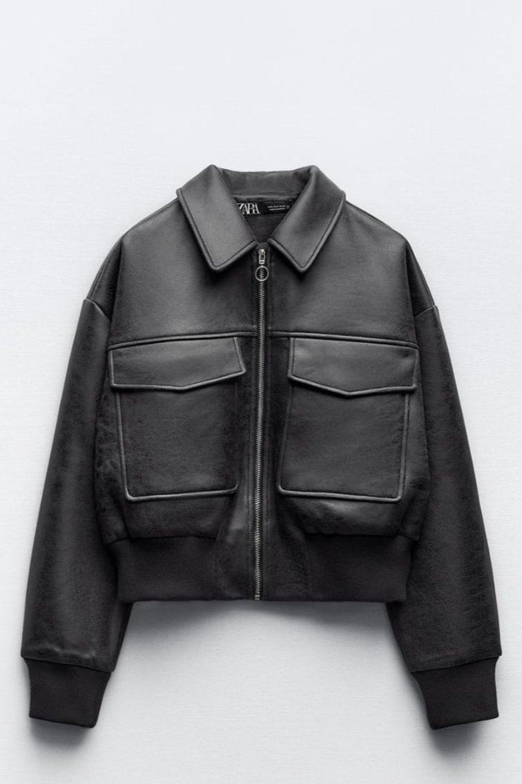 Zara Faux Leather Bomber Jacket
