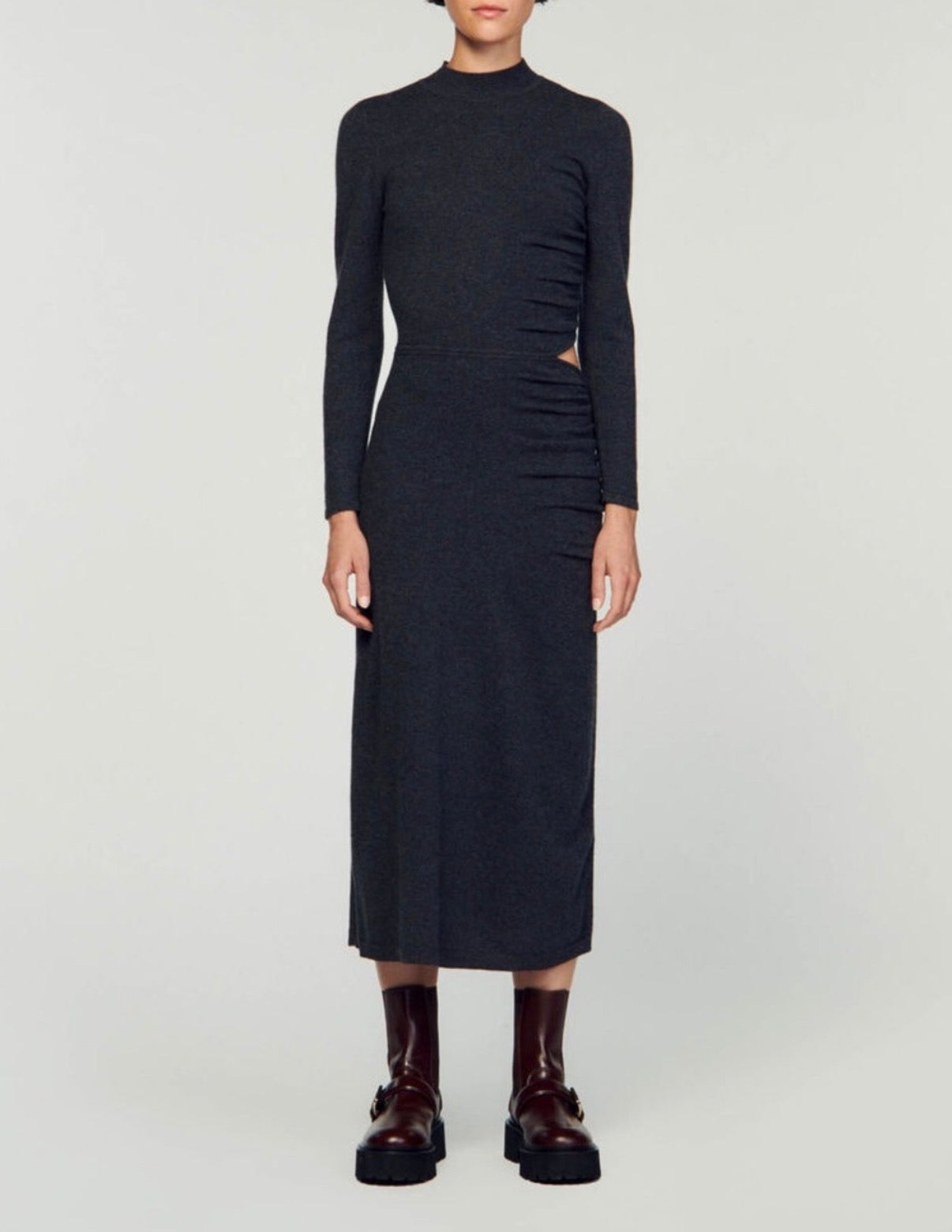 Sandro Long Sleeve sweater Midi Dress Grey size US 6 FR 38 NWT  NOTE- the cutout was sewn up