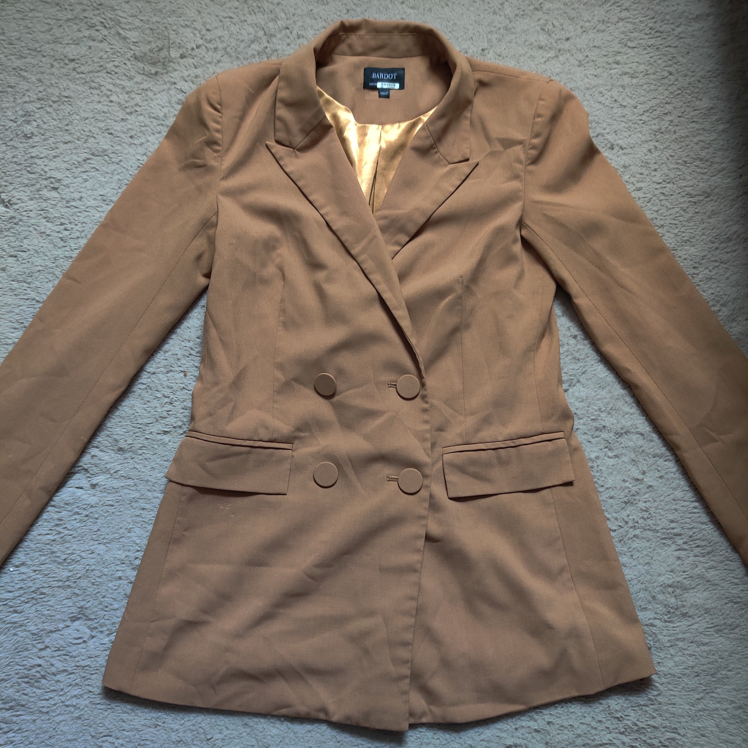 Bardot Womens Athena Double-Breasted Blazer Jacket Size 2 Chestnut Brown Long