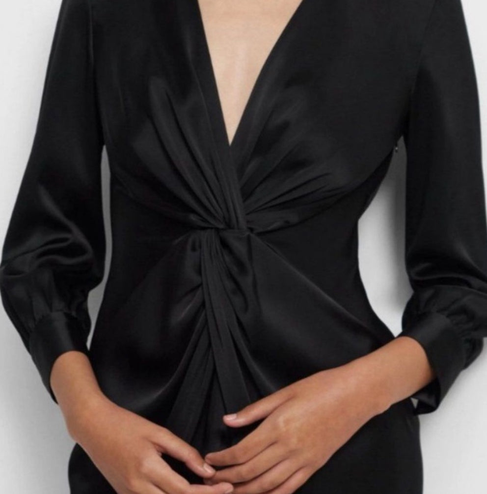 Theory Dress Black Ruched shirt Satin Size 00