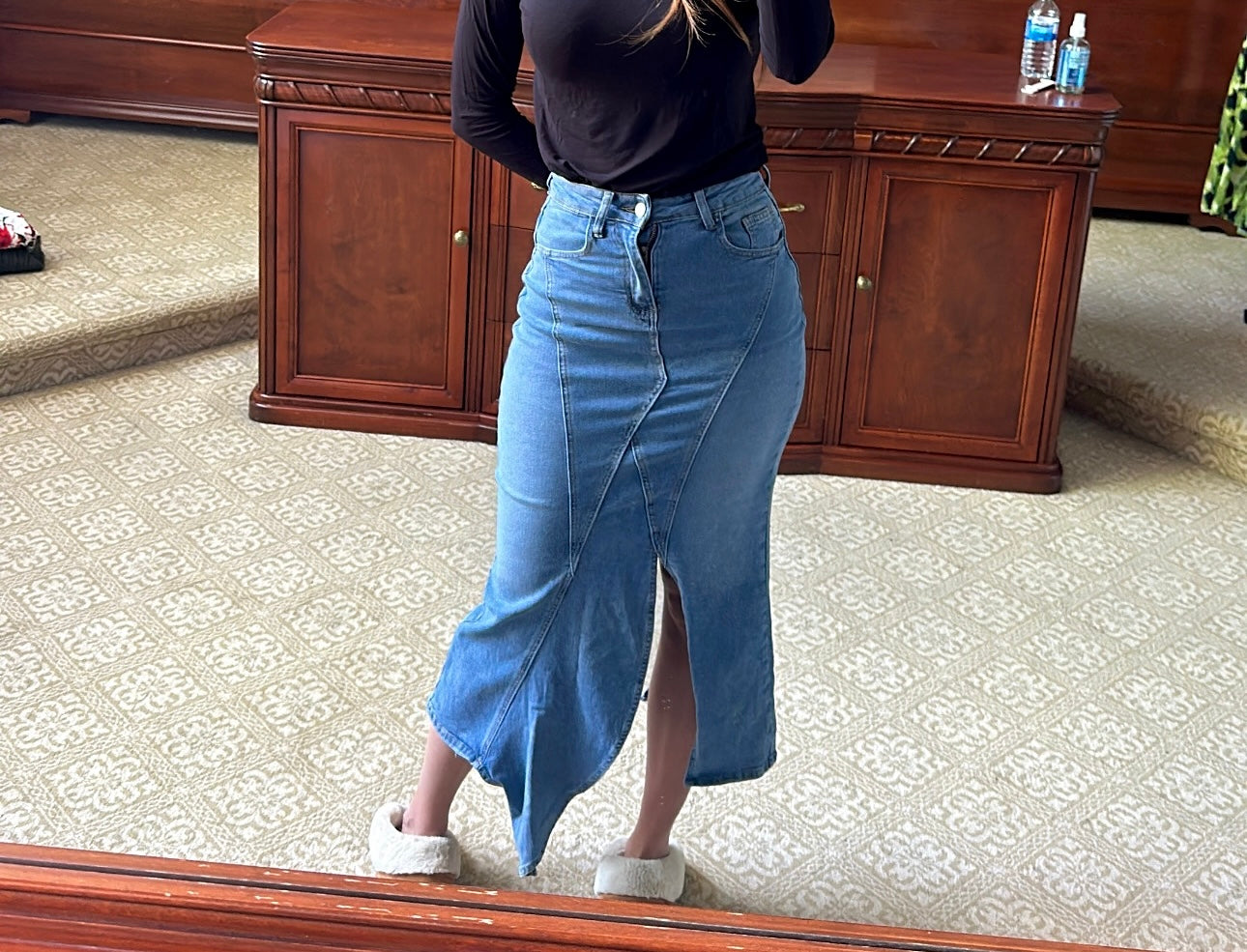 denim midi skirt