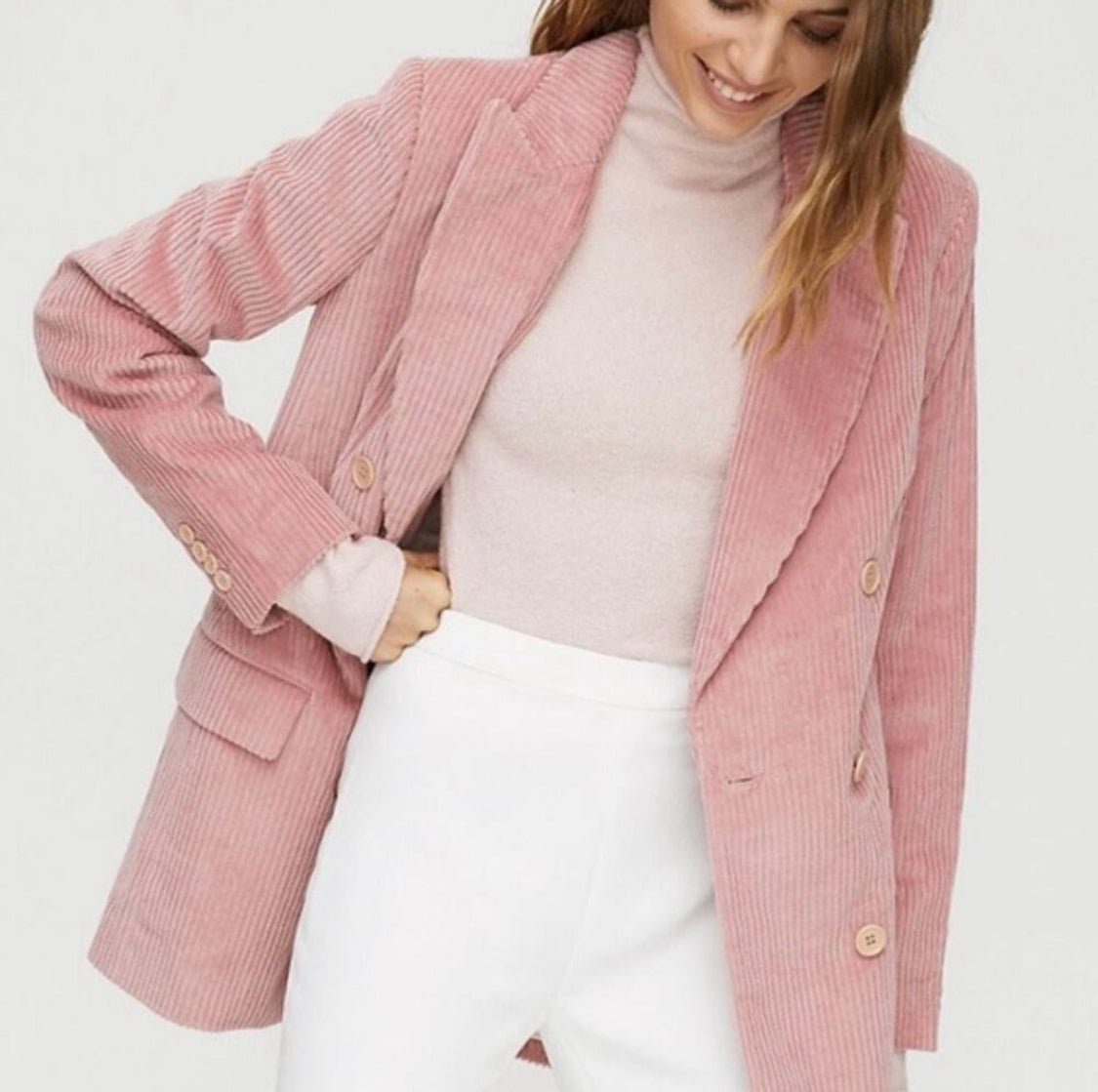 Wilfred Aritzia Pink Double Breasted Corduroy Jacket Blazer Margaux Longline 4