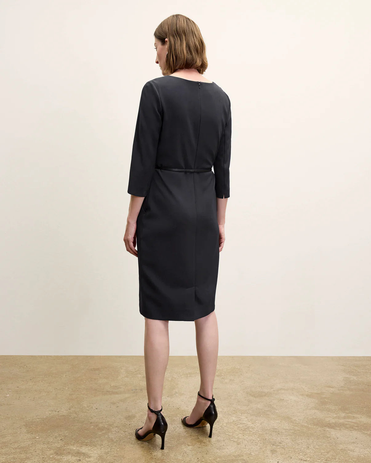M.M. Lafleur The Etsuko Dress Size 8 Black NO BELT Pencil Sheath 3/4 Sleeve Knee Length