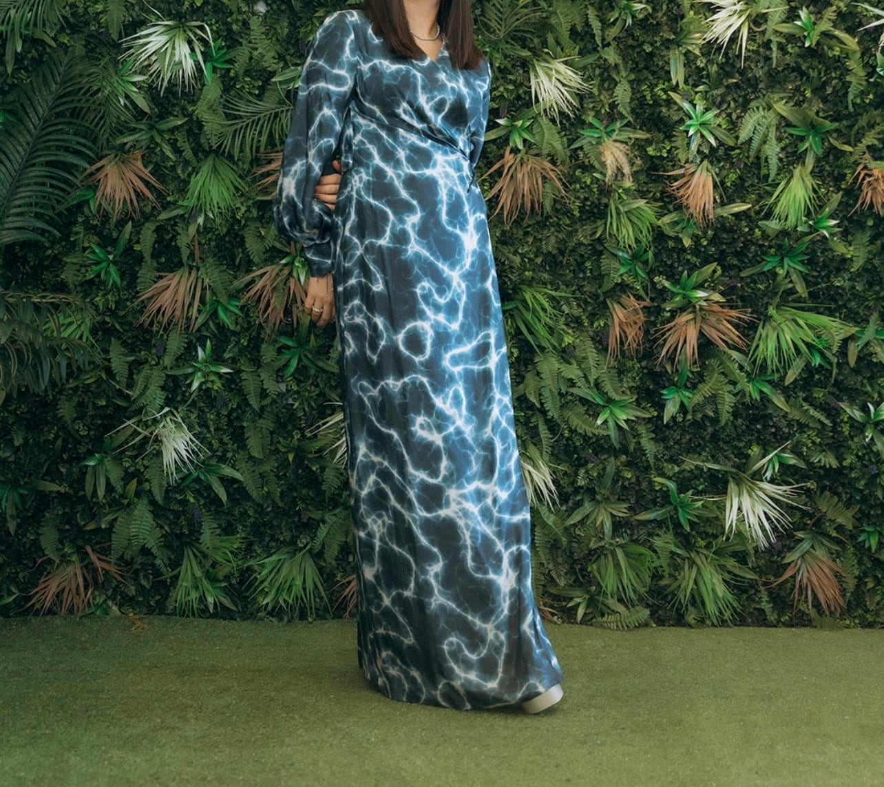BLUE PRINTED WRAP MAXI DRESS