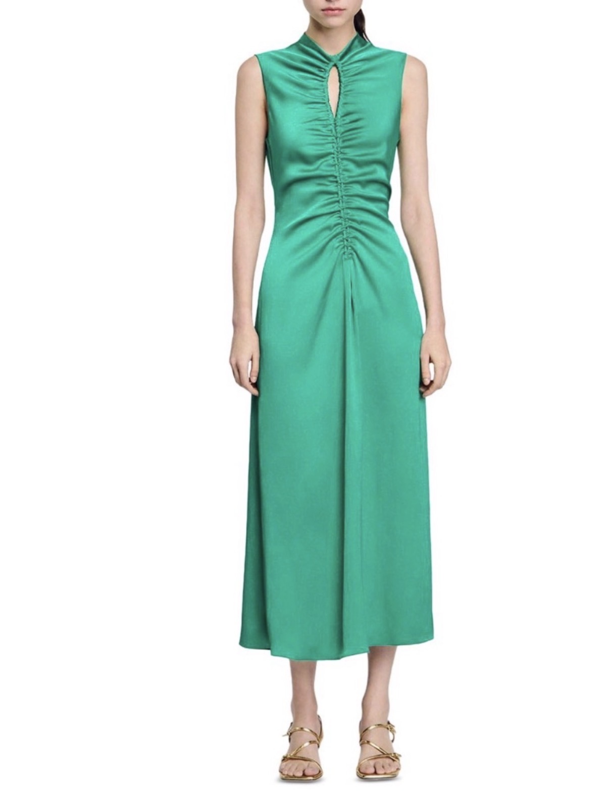 Sandro Titanic Emerald Ruched Front Sleeveless Maxi Dress size 42FR / us 10 NWT