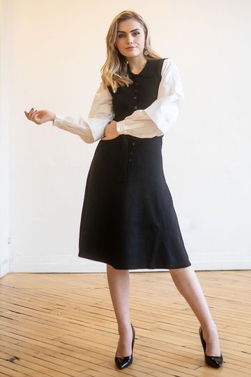 Apparalel knit dress with cotton sleeves
