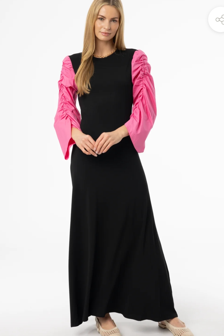 black and pink colorblock maxi dress