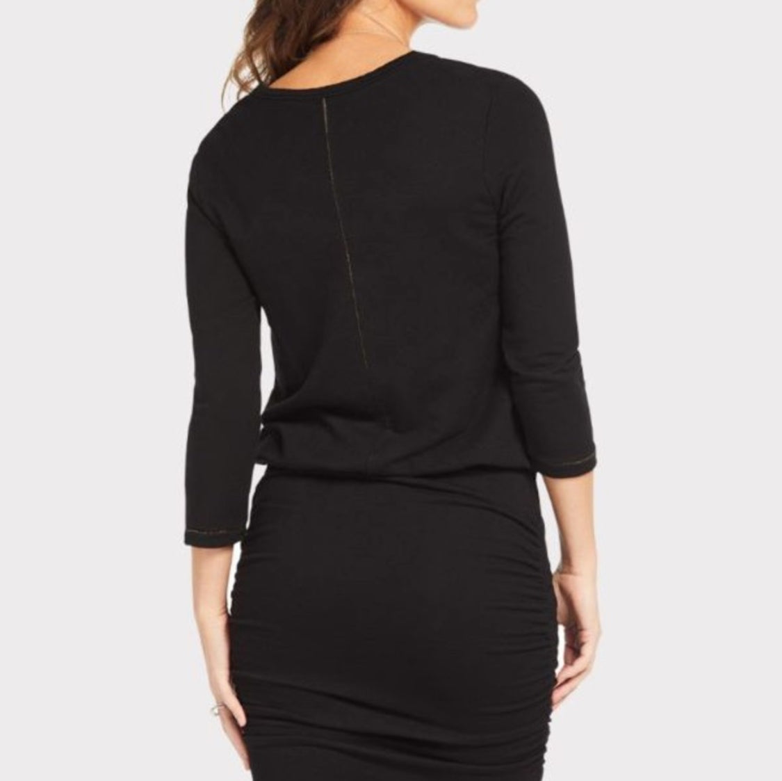 Sundry for Evereve Black Natalia Metallic Stitch Rouched Dress Size 3 Large Knee Length
