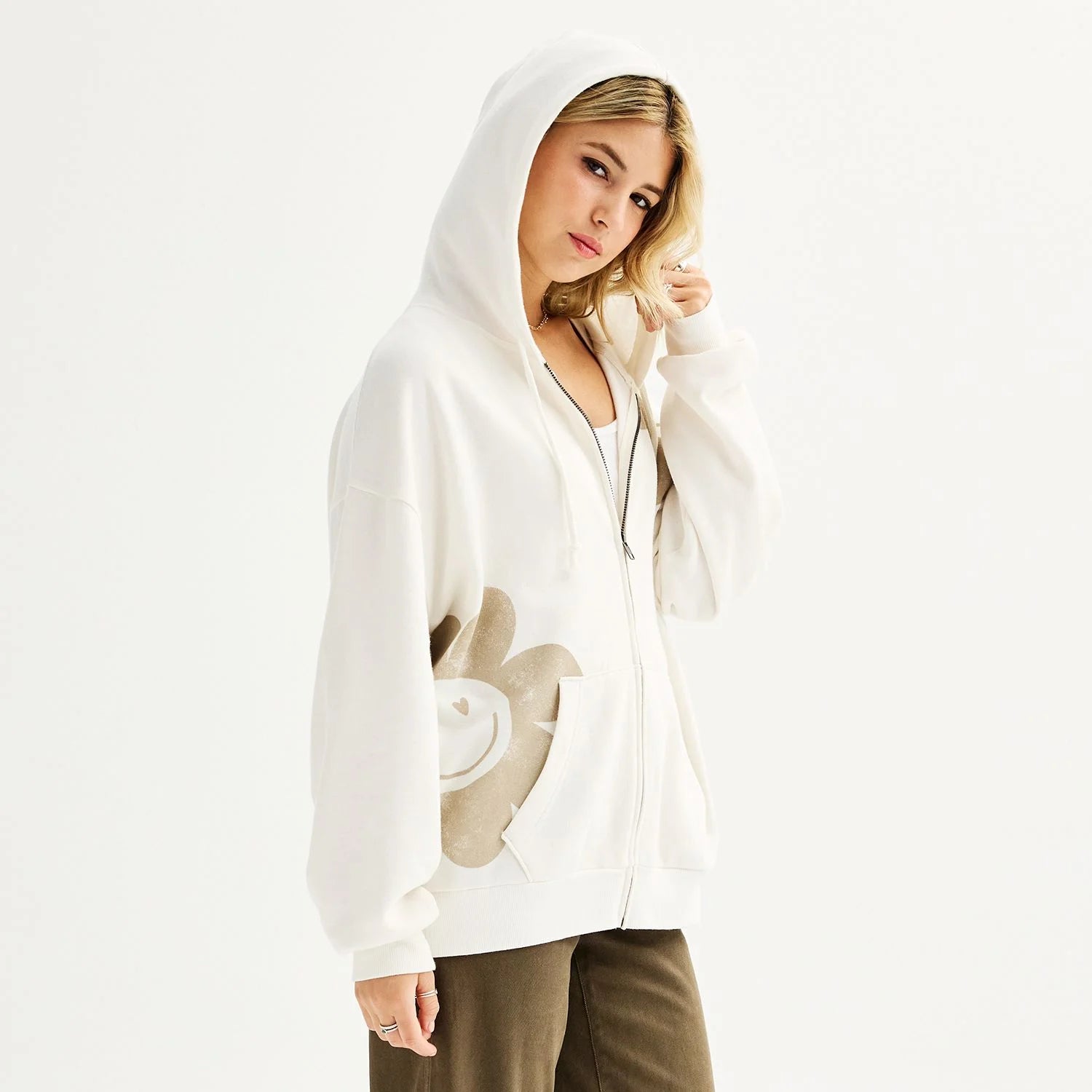 SO Soft Cream Flower Zip Hoodie