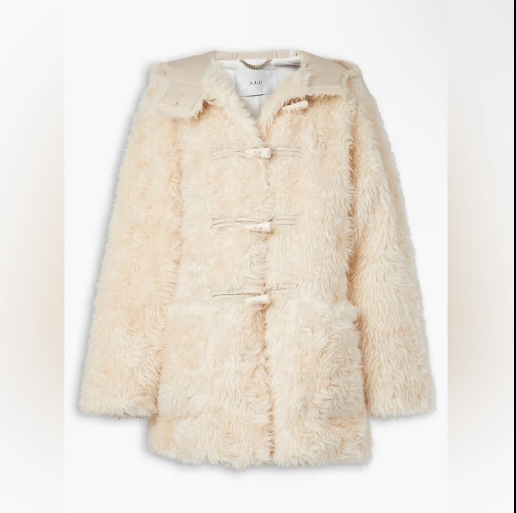 A.L.C. Winston faux shearling hooded coat. Cream size small. NEW WITH TAG