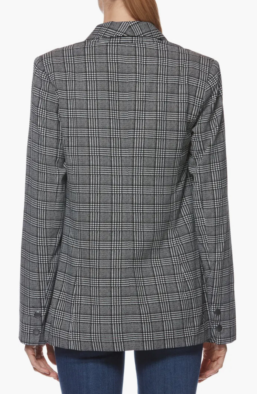 PAIGE Womens Karissa Houndstooth Plaid Blazer Black White Check Size Large Zip