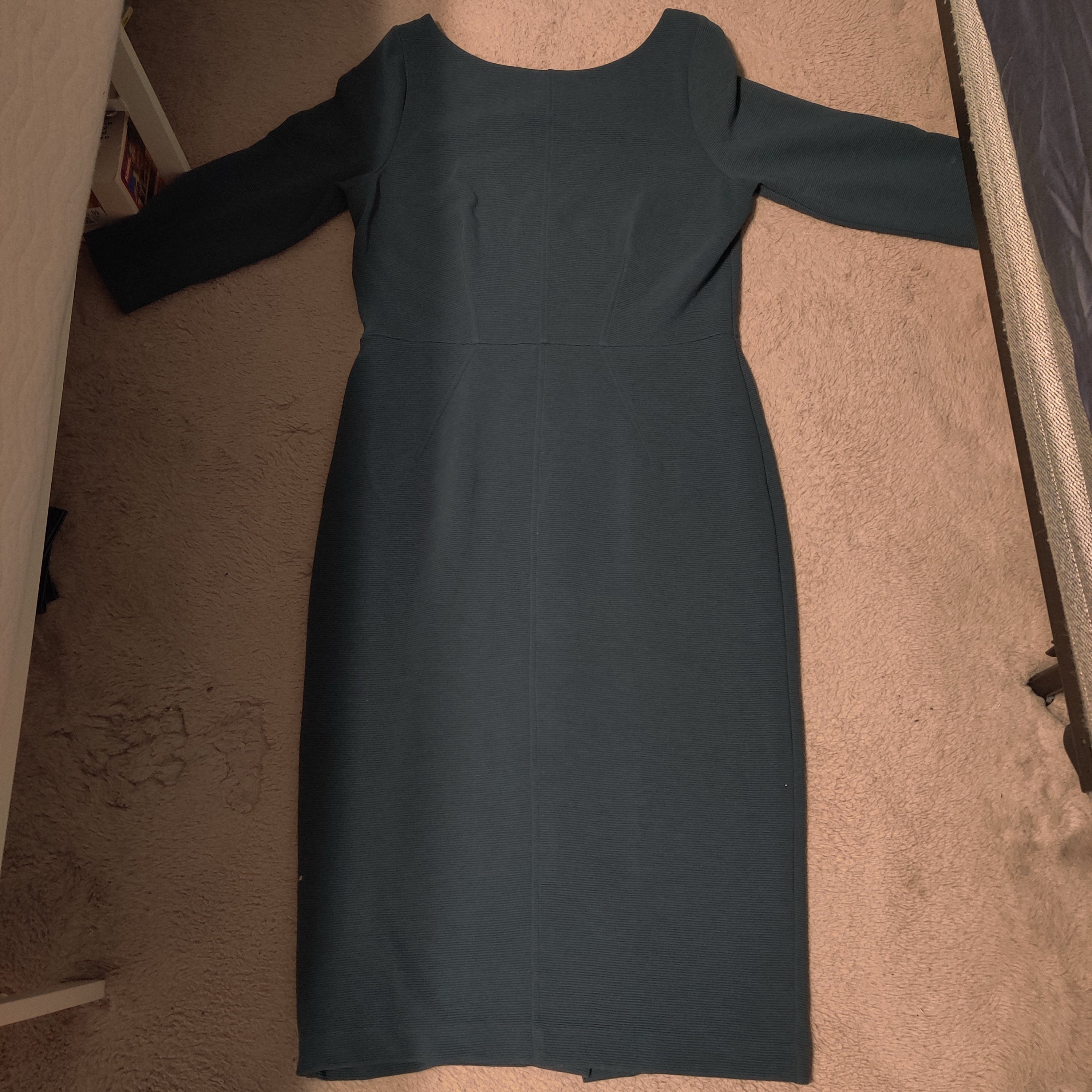 BODEN Aurelia Dress Green Blue Dark Teal Ribbed Ottoman Sheath Size US 12L Tall