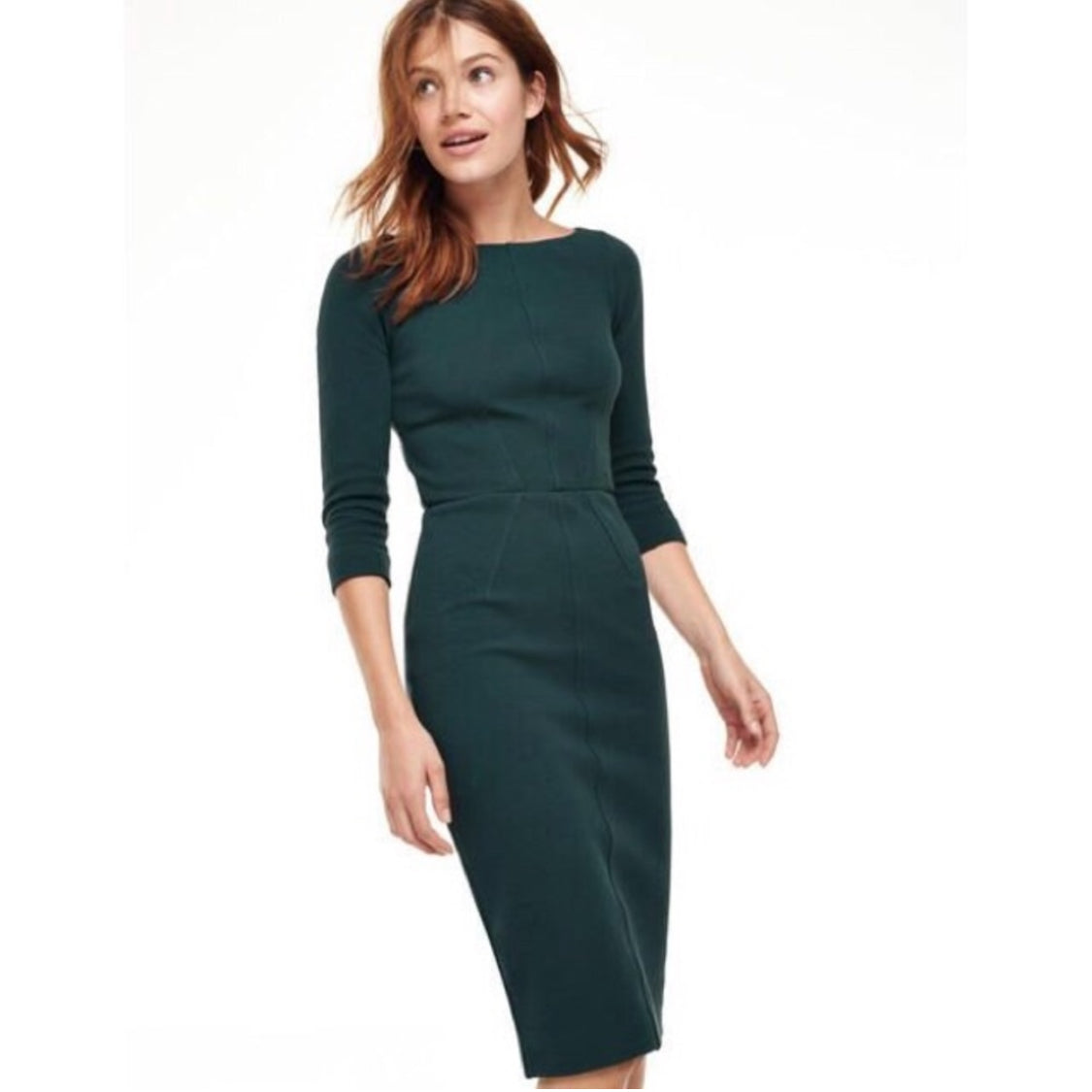 BODEN Aurelia Dress Green Blue Dark Teal Ribbed Ottoman Sheath Size US 12L Tall