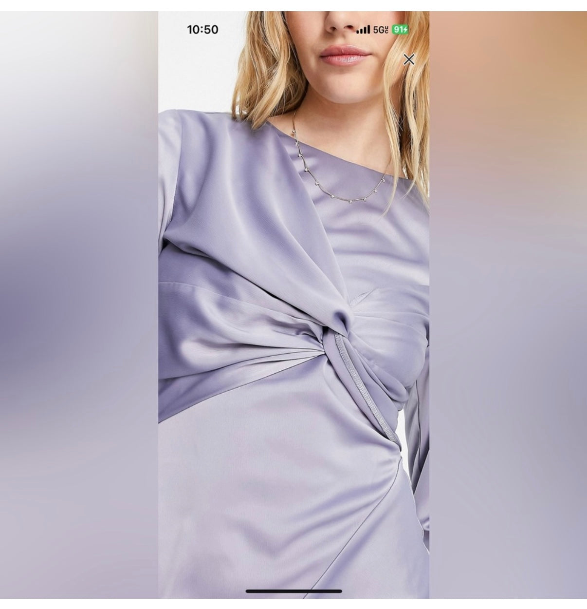 ASOS DESIGN twist front long sleeves satin maxi dress in lilac NWT size 8