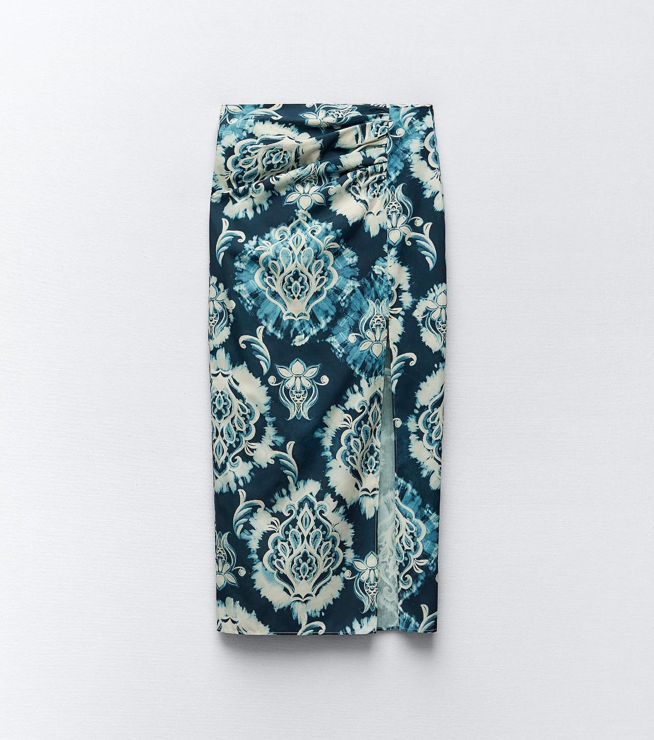 ZARA RUCHED PRINTED MIDI SKIRT