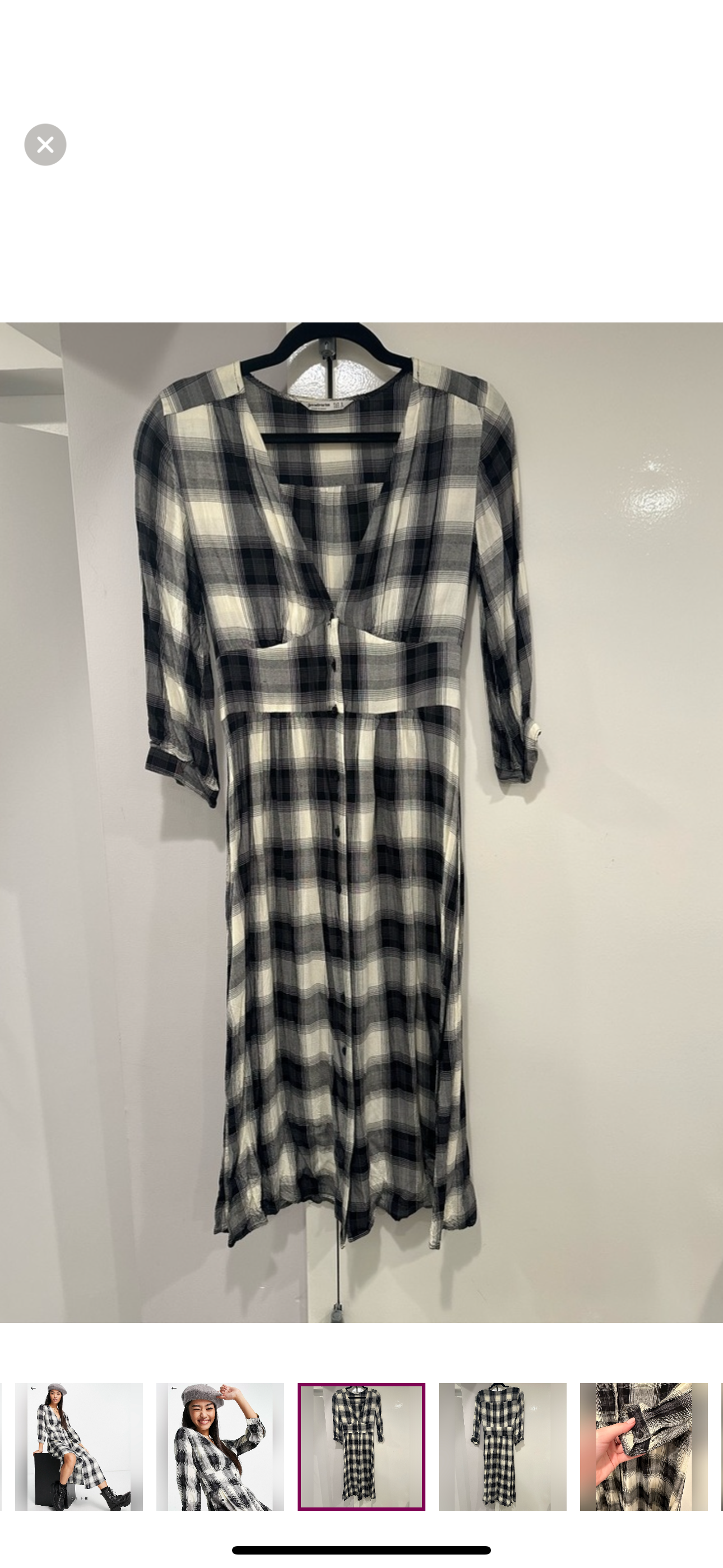 Stradivarius long sleeve midi dress in check