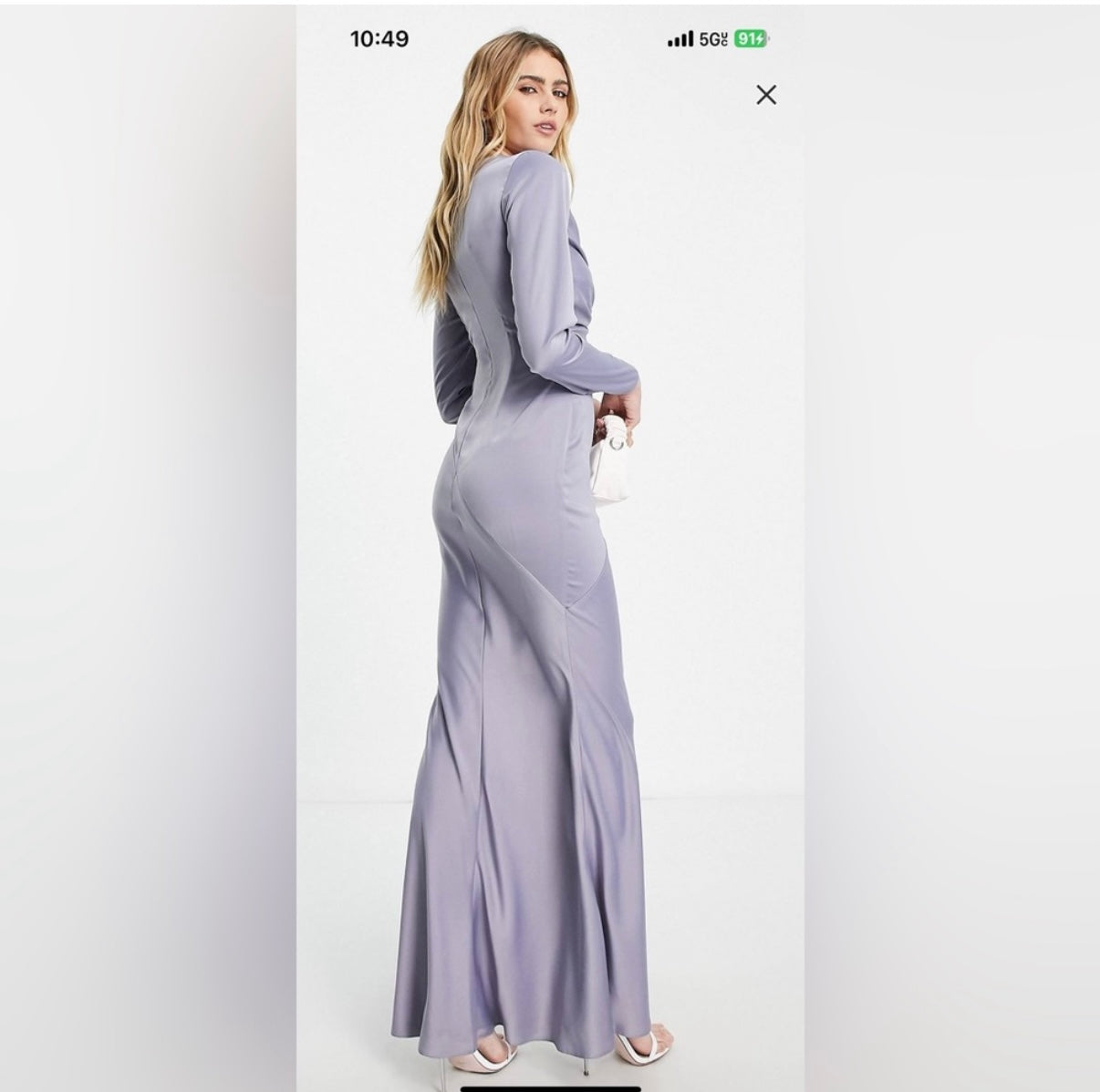 ASOS DESIGN twist front long sleeves satin maxi dress in lilac NWT size 6
