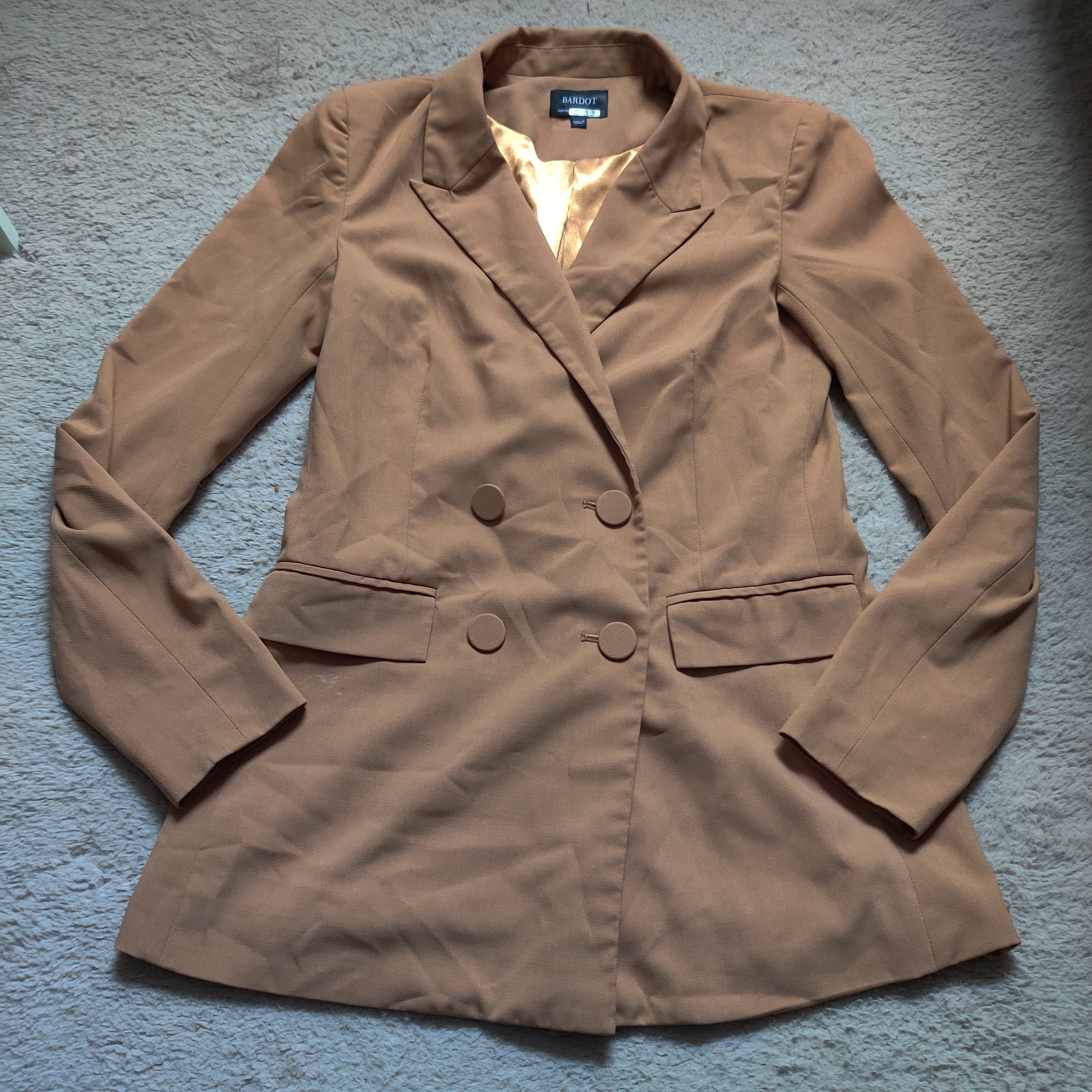 Bardot Womens Athena Double-Breasted Blazer Jacket Size 2 Chestnut Brown Long