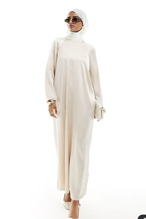 ASOS DESIGN satin crew neck oversized maxi dress in champagne