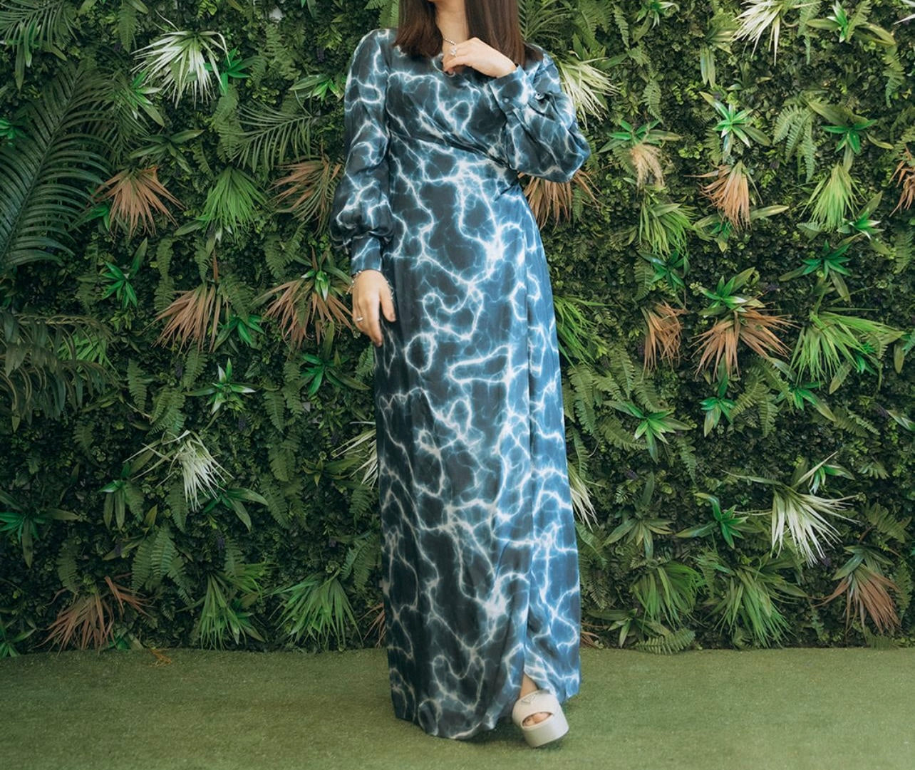 BLUE PRINTED WRAP MAXI DRESS